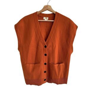 Anthro Maeve Rust Orange Sweater Vest S Button Front eclectic grandpa oversized